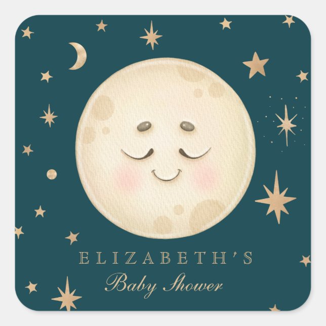 Cute Moon and Star Navy Baby Shower  Square Sticker (Front)