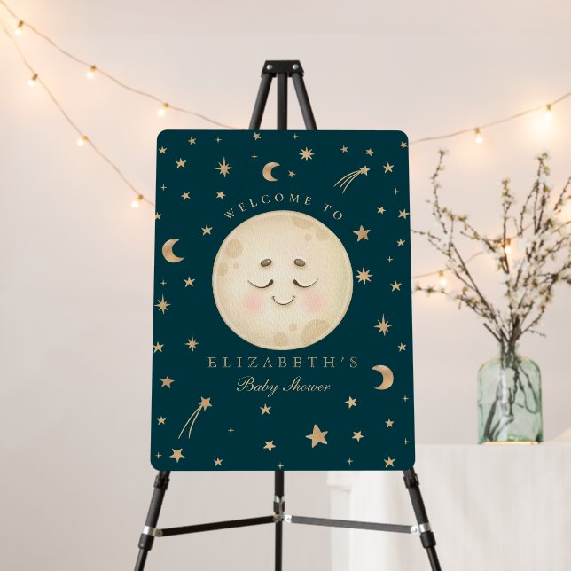 Cute Moon and Star Navy Baby Shower Welcome Sign (In Situ (Stand))