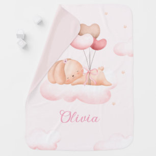 Cute Moon and Stars Bunny Boho Watercolor Girl Baby Blanket