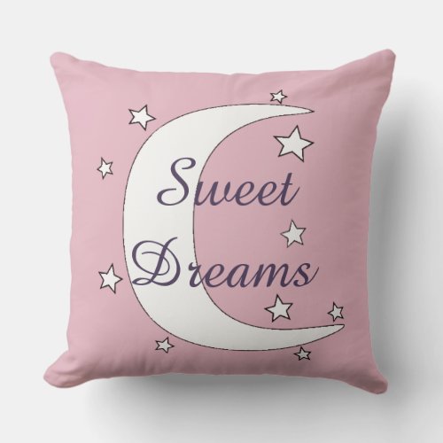 Cute Moon and Stars Sweet Dreams Throw Pillow