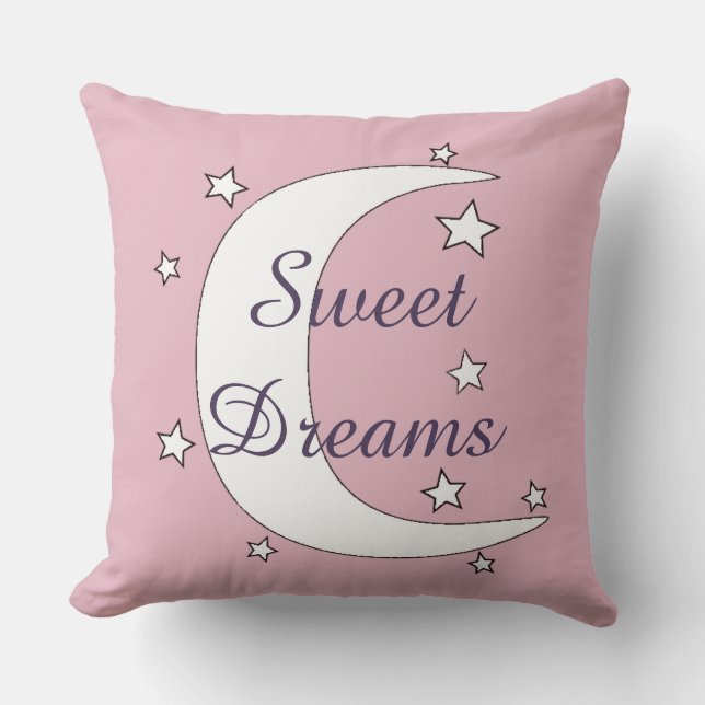Cute Moon and Stars Sweet Dreams Throw Pillow (Front)
