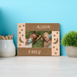 Cute Moon and Stars with 2 Custom Names Engraved Frames
