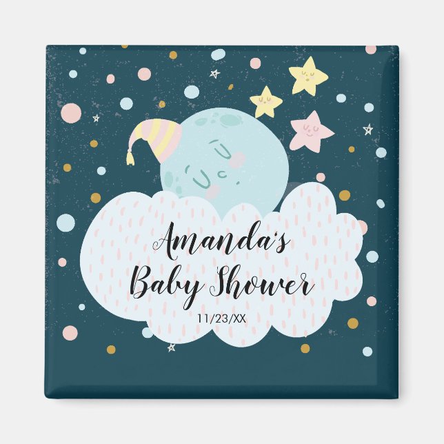 CUTE Moon Baby Shower Favor Magnet (Front)