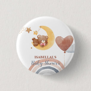Cute moon Bear African american kids baby shower Button