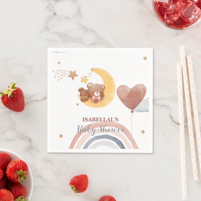 Cute moon Bear African american kids baby shower Napkins (Insitu)