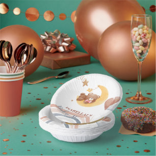 Cute moon Bear African american kids baby shower Paper Bowls