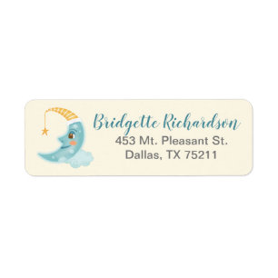 Cute Moon Blue Baby Shower Return Address Label