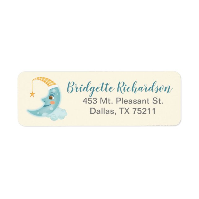 Cute Moon Blue Baby Shower Return Address Label (Front)