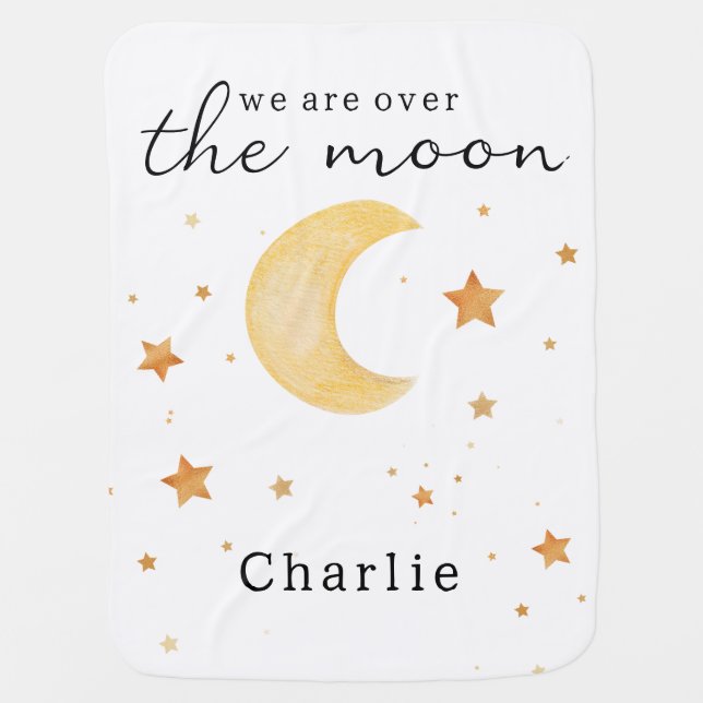 Cute Moon Blue Personalized Boy Baby Blanket  (Front)