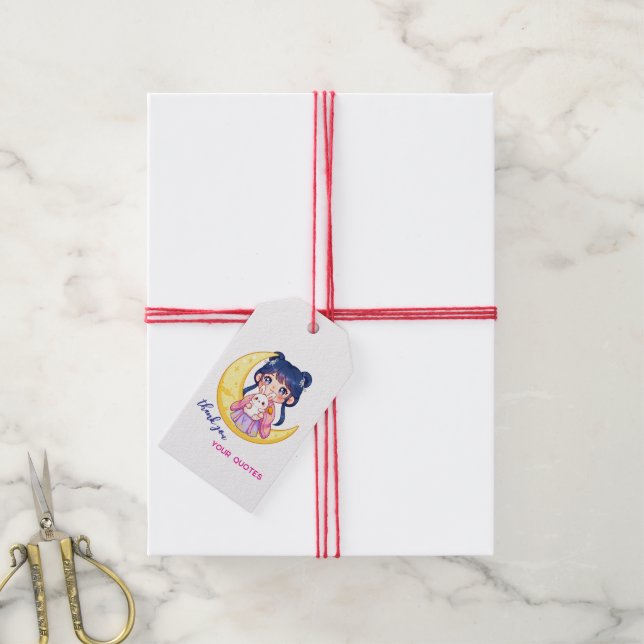 Cute Moon Bunny Girl  Gift Tags (With Twine)