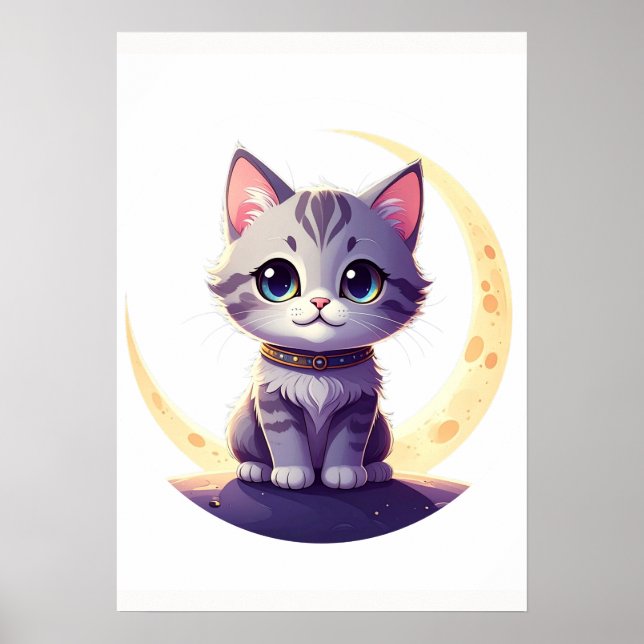 Cute Moon Cat Art Print – Magical Kitten design (Front)