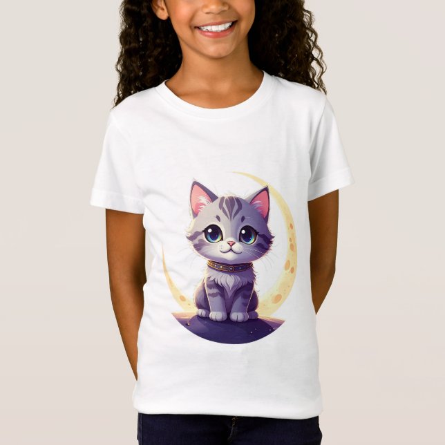 Cute Moon Cat T-Shirt – Magical Kitten Fantasy  (Front)