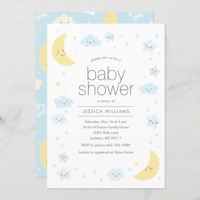 Cute Moon Clouds & Stars Baby Shower Invitation | Zazzle