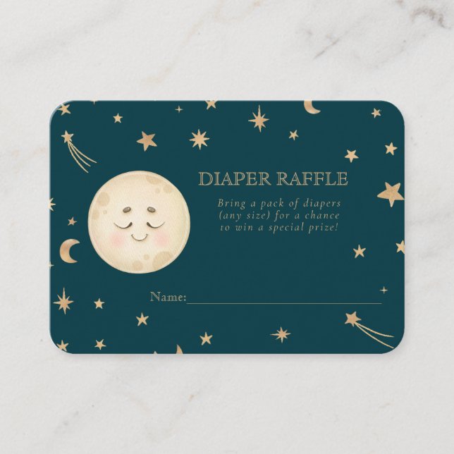 Cute Moon Golden Stars Baby Shower Diaper Raffle Enclosure Card (Front)