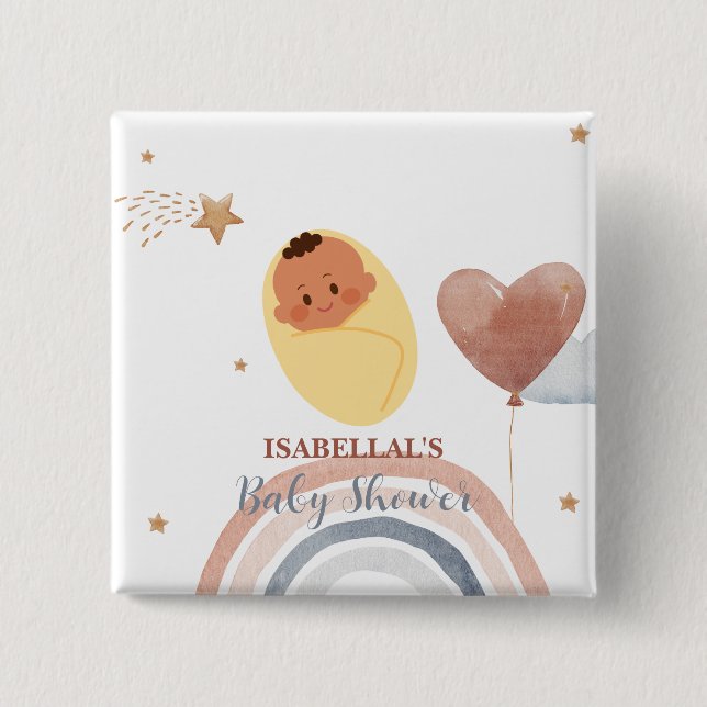 Cute moon star African american kids baby shower Button (Front)