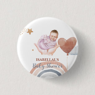 Cute moon star African american kids baby shower Button