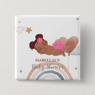 Cute moon star African american kids baby shower Button