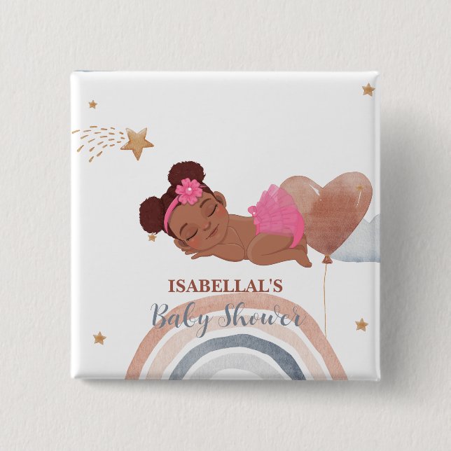 Cute moon star African american kids baby shower Button (Front)