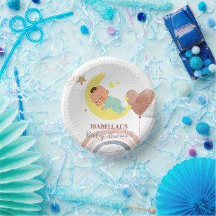 Cute moon star African american kids baby shower Paper Bowls