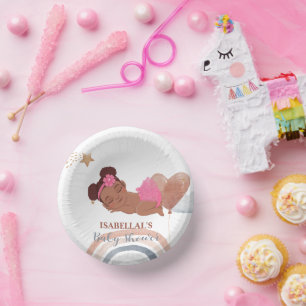 Cute moon star African american kids baby shower Paper Bowls
