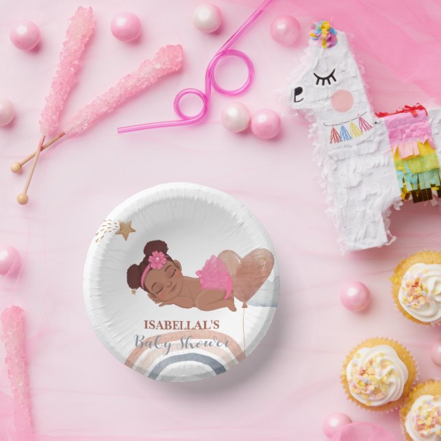 Cute moon star African american kids baby shower Paper Bowls (Party)