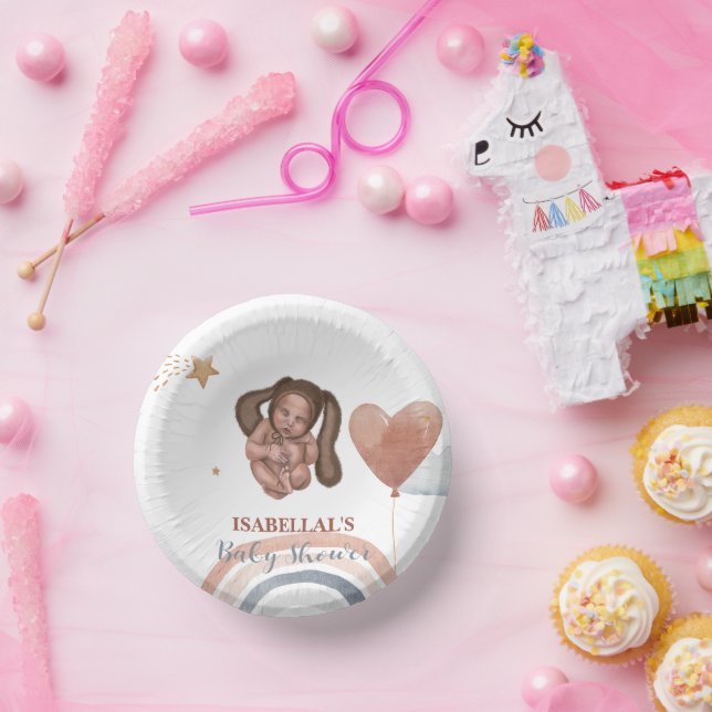 Cute moon star African american kids baby shower Paper Bowls (Party)