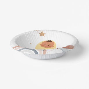 Cute moon star African american kids baby shower Paper Bowls