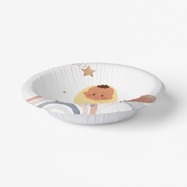 Cute moon star African american kids baby shower Paper Bowls (Angled)