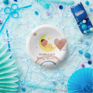 Cute moon star African american kids baby shower Paper Bowls