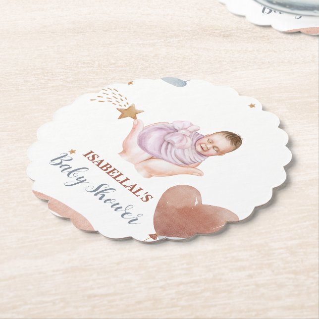 Cute moon star African american kids baby shower Paper Coaster (Angled)
