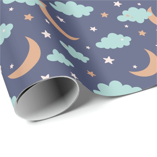 Cute Moon Star Cloud Pattern Wrapping Paper (Roll Corner)