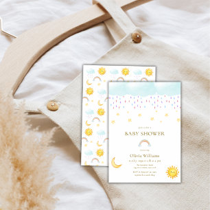 Cute Moon Star Rainbow Raindrop Baby Shower Invitation