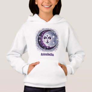 Cute moon stars add name kids girls hoodie