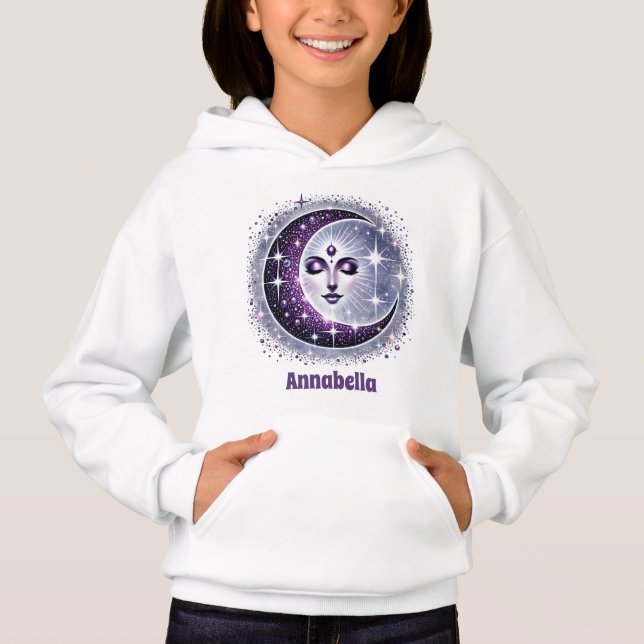 Cute moon stars add name kids girls hoodie (Front)