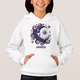 Cute moon stars add name kids girls  hoodie