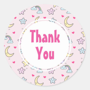 Cute Moon, Stars and Clouds Pattern Thank You Classic Round Sticker