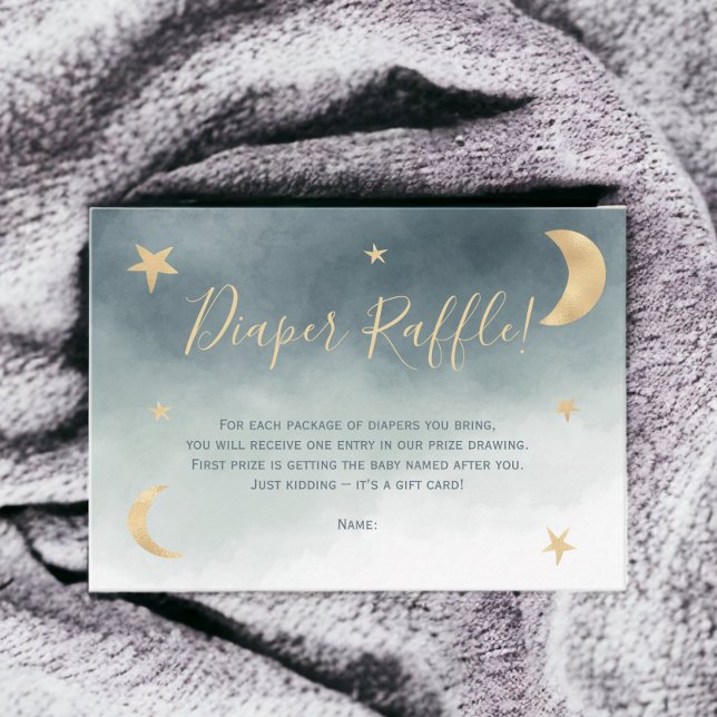 Cute moon stars blue typography diaper raffle enclosure card (Cute moon stars blue typography diaper raffle enclosure card)