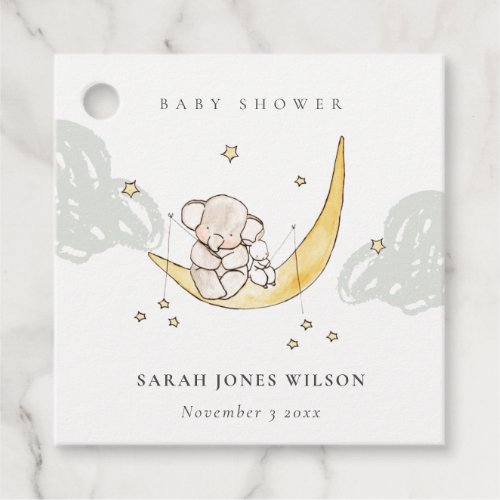 Cute Moon Stars Elephant Bunny Neutral Baby Shower Favor Tags