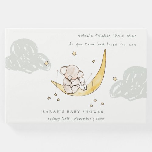Cute Moon Stars Elephant Bunny Neutral Baby Shower Guest Book