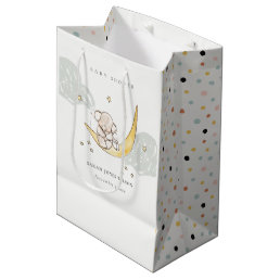 Cute Moon Stars Elephant Bunny Neutral Baby Shower Medium Gift Bag
