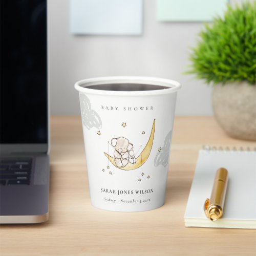 Cute Moon Stars Elephant Bunny Neutral Baby Shower Paper Cups