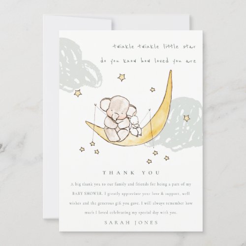 Cute Moon Stars Elephant Bunny Neutral Baby Shower Thank You Card