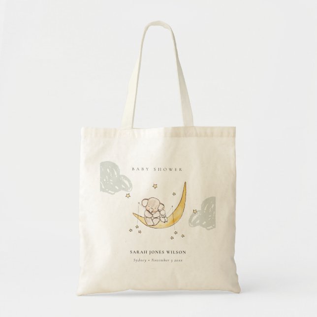 Cute Moon Stars Elephant Bunny Neutral Baby Shower Tote Bag (Front)