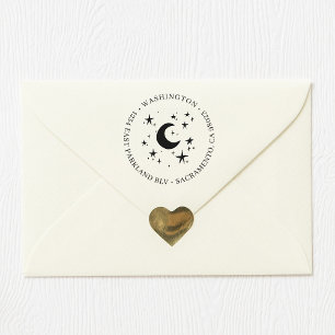 Cute Moon & Stars Family Name Return Address Self-inking Stamp