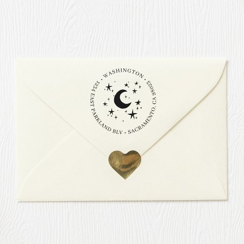 Cute Moon  Stars Family Name Return Address Self_inking Stamp