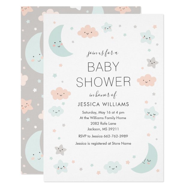 moon and stars baby shower invitations