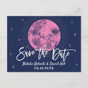 Cute Moon & Stars Navy Blue Wedding Save the Date Announcement Postcard