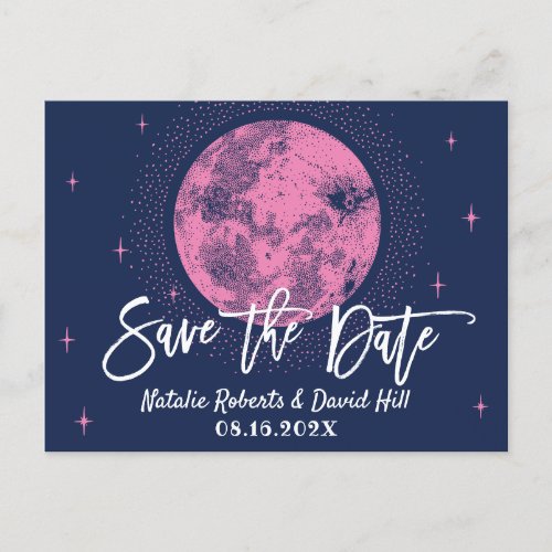 Cute Moon  Stars Navy Blue Wedding Save the Date Announcement Postcard