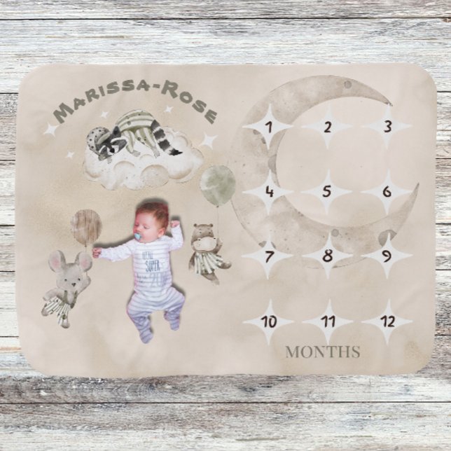 Cute Moon Stars Newborn Growth Tracker Milestone  Baby Blanket (Creator Uploaded)