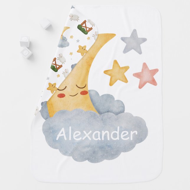 Cute Moon & Stars Personalized Baby Blanket | Cust (In Situ)